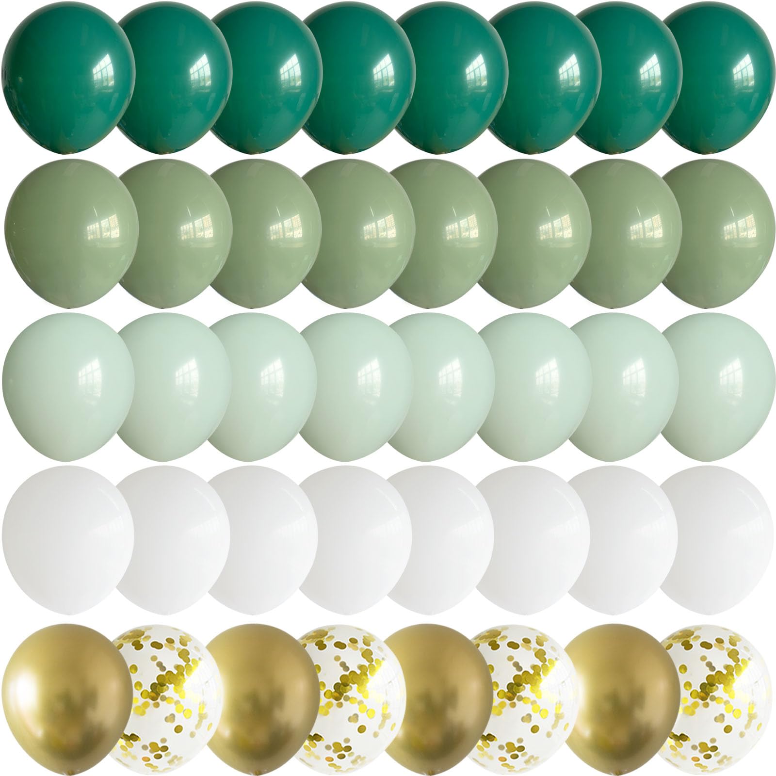 ANSOMO Sage Green White and Gold Latex Balloons 12 Inch 50 Pcs Party Decorations Matte Retro Dark Dusty Light Green Confetti Balloons Wedding Birthday Bridal Baby Shower Graduation Décor Supplies