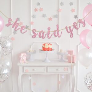 Dalaber She Said Yes banner,Engagement Wedding Bridal Shower Party Decorations,Pink Glitter Bachelorette Party Supplies