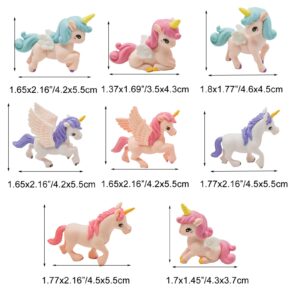 Pinenjoy 8Pcs Mini Flying Horse Unicorn Figurine Miniature Resin Unicorns Cake Toppers Fairy Garden Accessories for DIY Moss Landscape Dollhouse Birthday Party Decorations