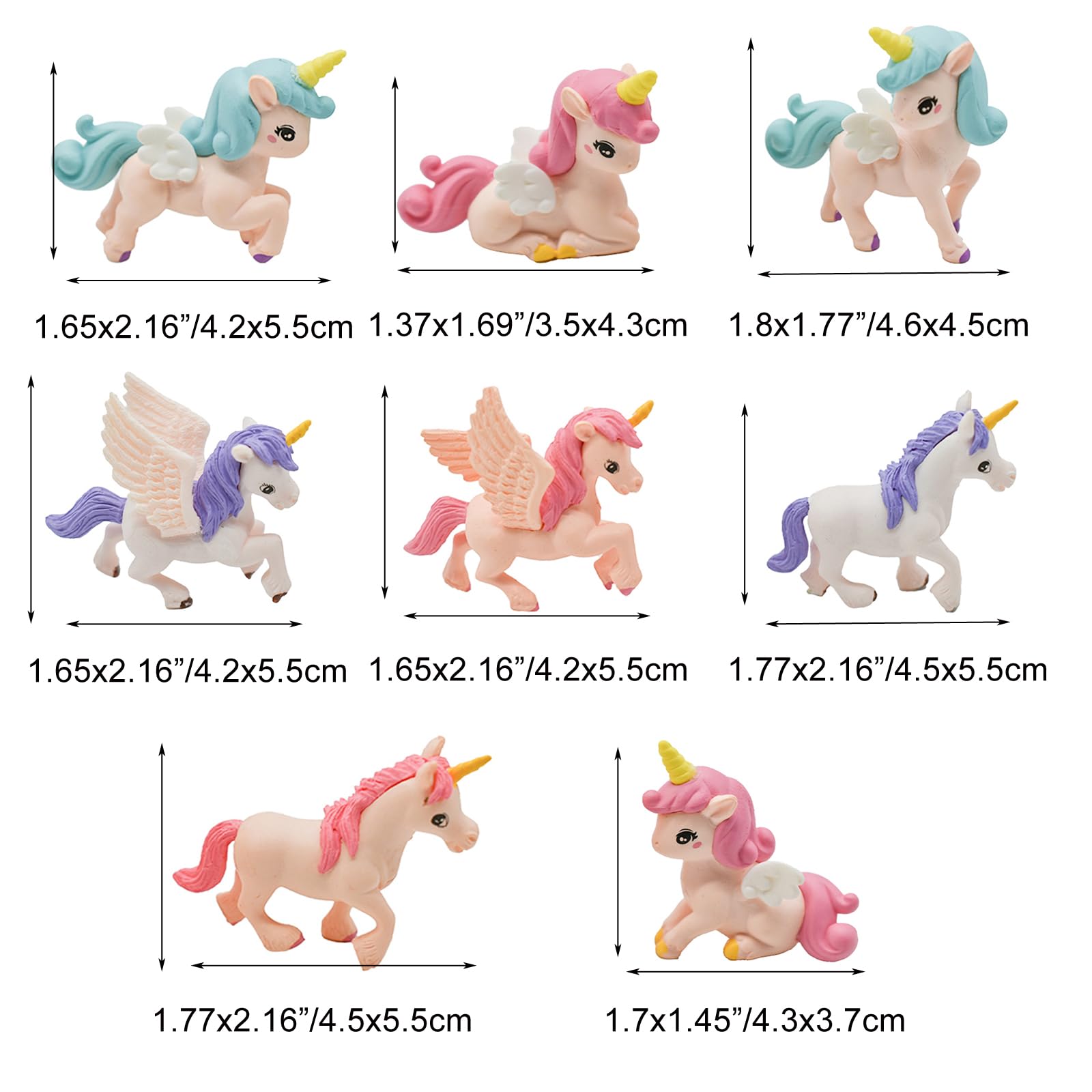 Pinenjoy 8Pcs Mini Flying Horse Unicorn Figurine Miniature Resin Unicorns Cake Toppers Fairy Garden Accessories for DIY Moss Landscape Dollhouse Birthday Party Decorations