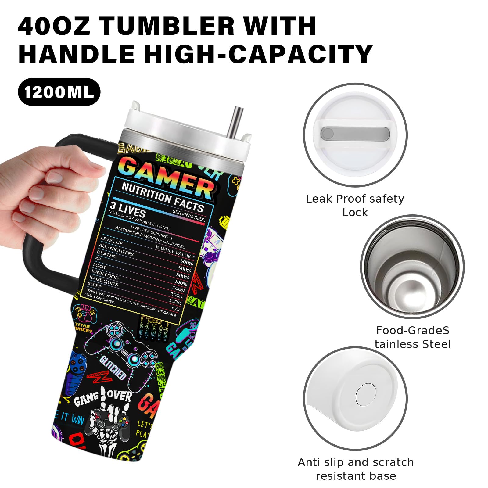 Gaming Gifts for Men Boys, Gamer Gifts for Men, 40oz Gamer Tumbler Cup, Gaming Mugs, Teen Boy Gifts Gaming Stuff, Gaming Gamepad Presents for Son Boyfriend, Birthday Gifts for Men Boys Gaming Cup