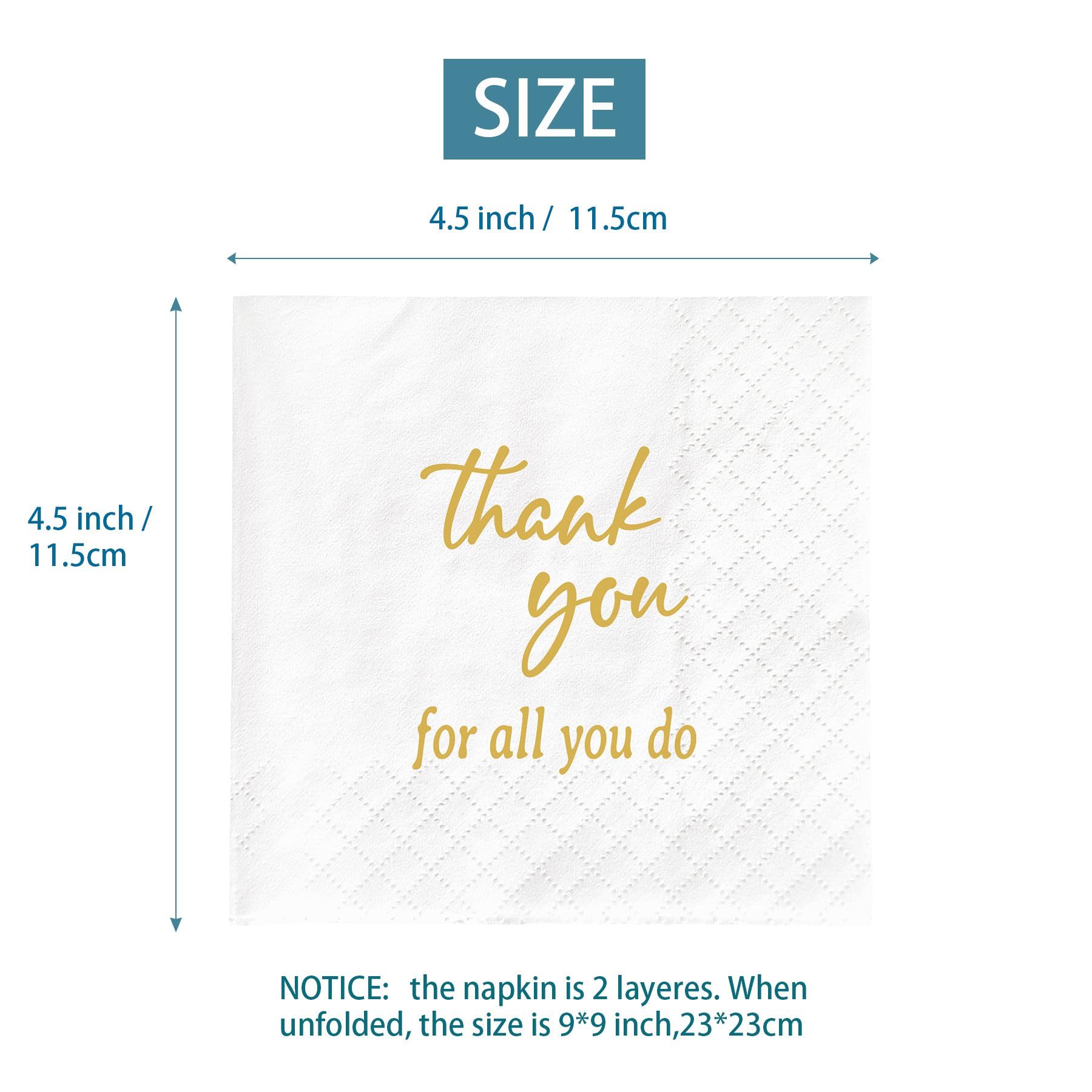 Thank You for All You Do Napkins, Thank You Napkins, Graduation Retirement Office Party Decorations Supplies Favors Gifts, Staff Employee Teacher Doctor Appreciation Napkins (4.5 x 4.5 In, 50Pcs)