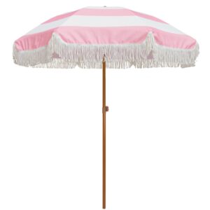 ammsun 7ft patio umbrella with fringe outdoor tassel umbrella upf50+ premium steel pole and ribs push button tilt, riviera pink stripe