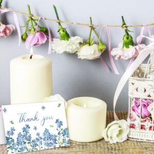 Whaline 24 Pack Watercolor Floral Thank You Cards Bulk Forget-Me-Not Myosotis Sylvatica Flower Greeting Cards with Envelope Sticker Blank Note Cards for Wedding Baby Shower Bridal Birthday Party