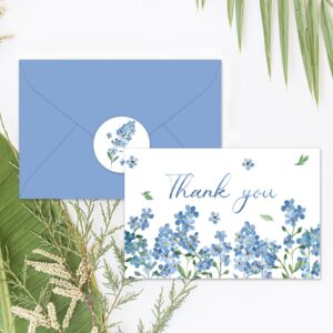 Whaline 24 Pack Watercolor Floral Thank You Cards Bulk Forget-Me-Not Myosotis Sylvatica Flower Greeting Cards with Envelope Sticker Blank Note Cards for Wedding Baby Shower Bridal Birthday Party