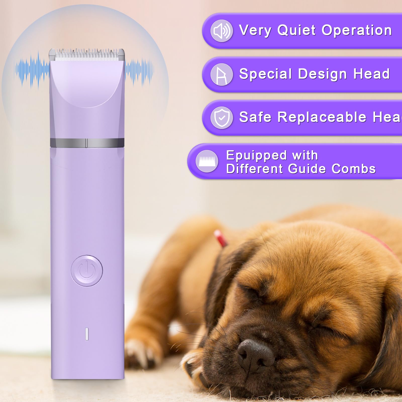 Veeconn Dog Grooming Clippers Kit-Electric Rechargeable Cat Trimmer Tools-Cordless Quiet Pet Nail Paw Grinder-4 in 1 Multifunctional Low Noise Shaver-Razor for feet Face Ears Toenail Eye