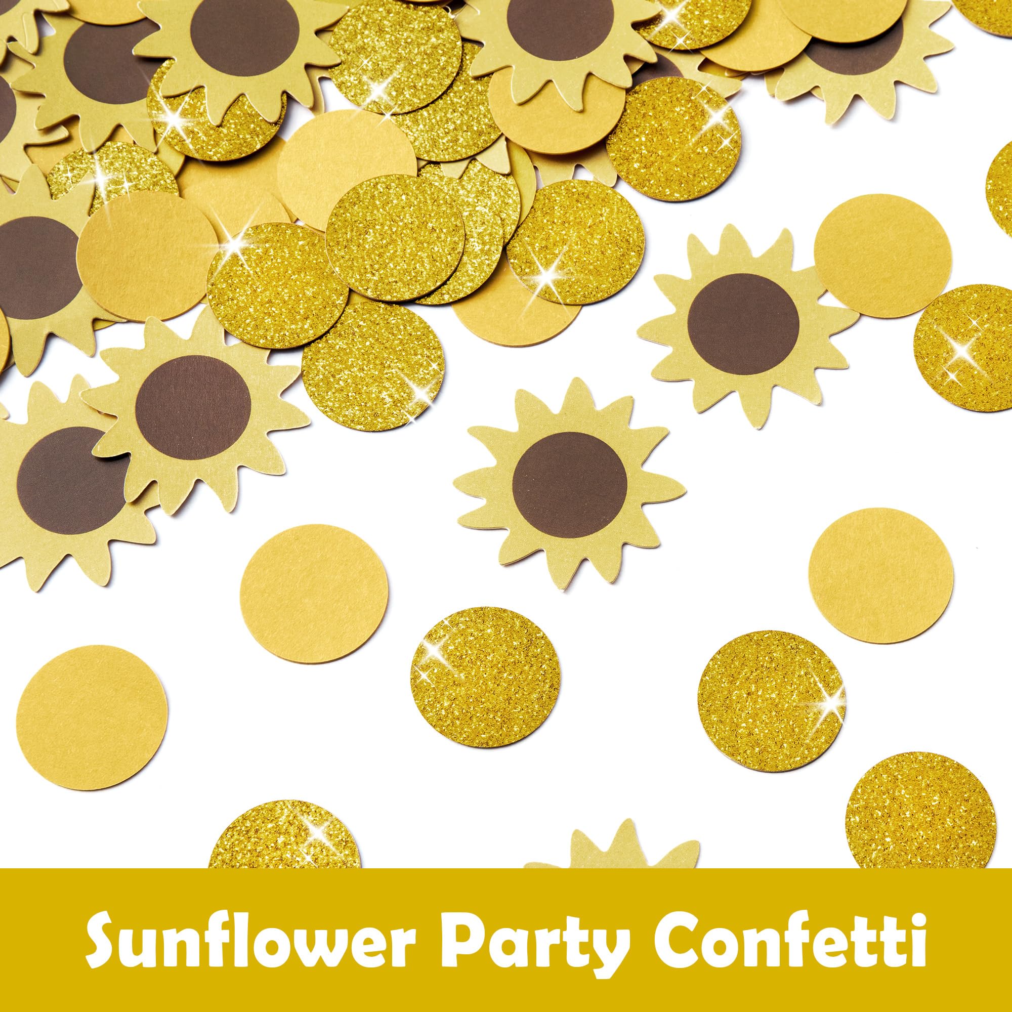 Winnwing Sunflower Confetti Glitter Gold Yellow Sun Flower Die Cuts Scatter Paper Table Decor Party Decorations Supplies for Spring Summer Garden Wedding Bridal Baby Shower Birthday Graduation, 240Pcs