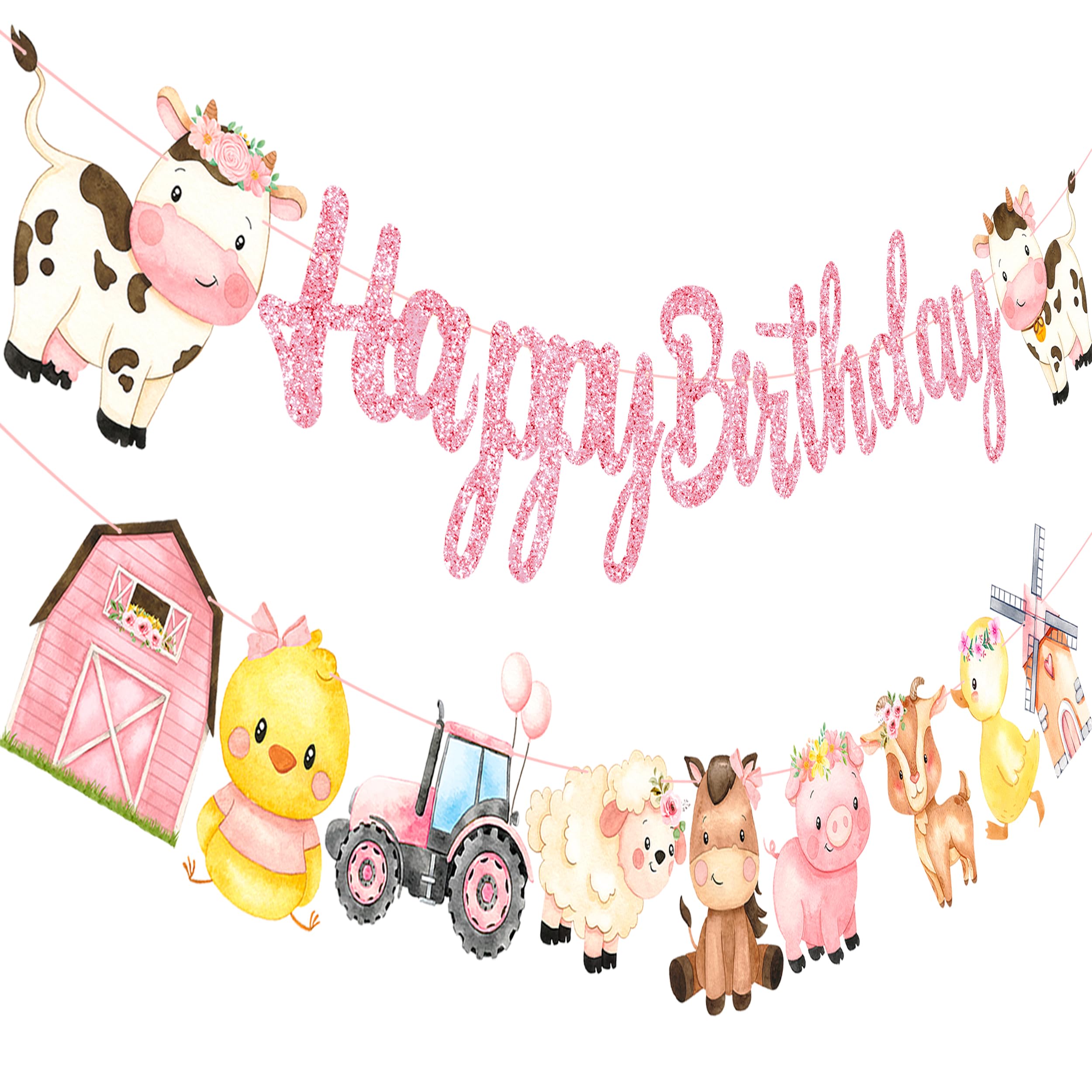 Farm Animal Happy Birthday Banner Farm Animals Birthday Party Decoration 2Pcs Barnyard Animals Banners Farm Themed Birthday Decorations for Animals Baby Shower Supplies