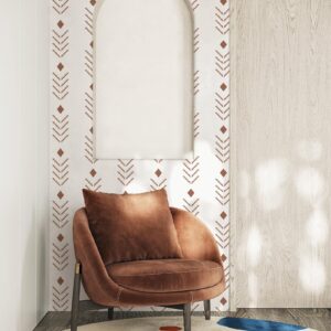 Ismoon Geometric Peel and Stick Wallpaper Boho Wallpaper Modern Herringbone Stripes Contact Paper Beige/Red Rusty Wallpaper Peel and Stick Vinyl Self Adhesive Wallpaper Removable 16.1x78.7inches