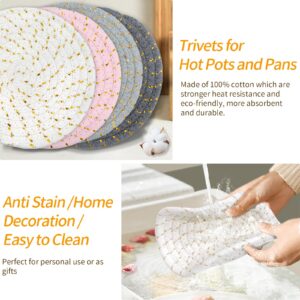 7" Trivets for Hot Dishes Hot Pots and Pans, 4 Heat Resistant Potholders for Kitchen with 2 Cotton 4.3" Coasters, Hot Plate Mats Hot Pads for Countertops Table Home Essentials, Farmhouse Decor 6 Pcs