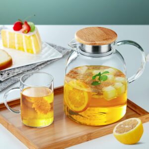 Large Glass Teapot with Infuser, Stovetop Safe, Thickened Heat Resistant Borosilicate Glass, 68 fl oz Glass Tea Kettle with Bamboo Lid