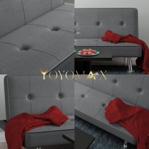 yoyomax Futon Sofa Bed, Adjustable Modern Convertible Sofa Bed Couch - Breathable Fabric Folding Sofa Bed Easy to Clean-Ideal for Bedroom, Living Room and Office-Compact Design for Spacing Saving-Grey