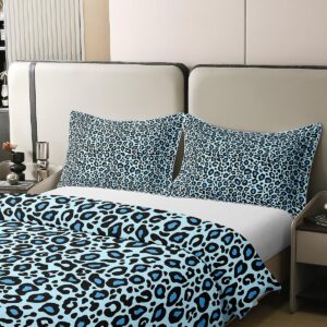 Castle Fairy Leopard Cheetah Pattern Duvet Cover Set 100% Natural Cotton Twin Size Leopard Print Blue Super Soft Bedding Set 2 PCS Wild Animal Skin Cotton Comforter Cover for Bedroom Decor