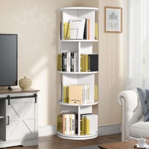 VECELO Rotating Bookshelf, 4-Tier Small Corner Display with Acrylic Window, Ideal Storage Solution for Kids and Adults in Bedrooms, Living Rooms, Space Efficient and Elegant White Design