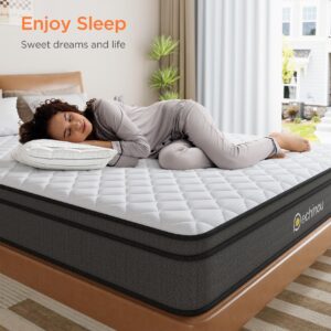 Queen Mattress, 8 Inch Queen Size Mattress in a Box, Memory Foam Hybrid Mattress, with Spring for Motion Isolation & Silent Sleep, Motion Isolation, Pressure Relief, Edge Support, and Medium Firmness