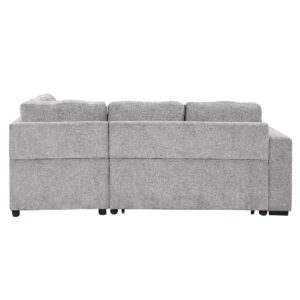 P PURLOVE Sectional Sofa with Pull-Out Sleeper Sofa Bed, Reversible Sectional Sofa with Storage Chaise, L Shaped Couch with Coffee Table for Living Room (Light Gray)