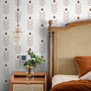 Ismoon Geometric Peel and Stick Wallpaper Boho Wallpaper Modern Herringbone Stripes Contact Paper Beige/Red Rusty Wallpaper Peel and Stick Vinyl Self Adhesive Wallpaper Removable 16.1x78.7inches