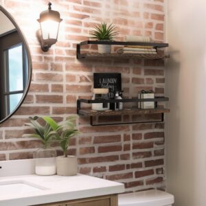 Afuly Bathroom Shelves for Wall, Floating Shelf Bathroom Over Toilet, Wall Mounted Shelves with Towel Bar Rack, Industrial Modern Home Decor Dark Brown