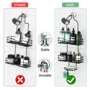 DAOYA Bathroom Shower Caddy Hanging - Shower Organizer Hanging 3-Tier with Soap Holder & 6 Hooks for Towels, Sponge, Shower Caddy over Shower Head Fits 21mm Shower Head Arm, Black