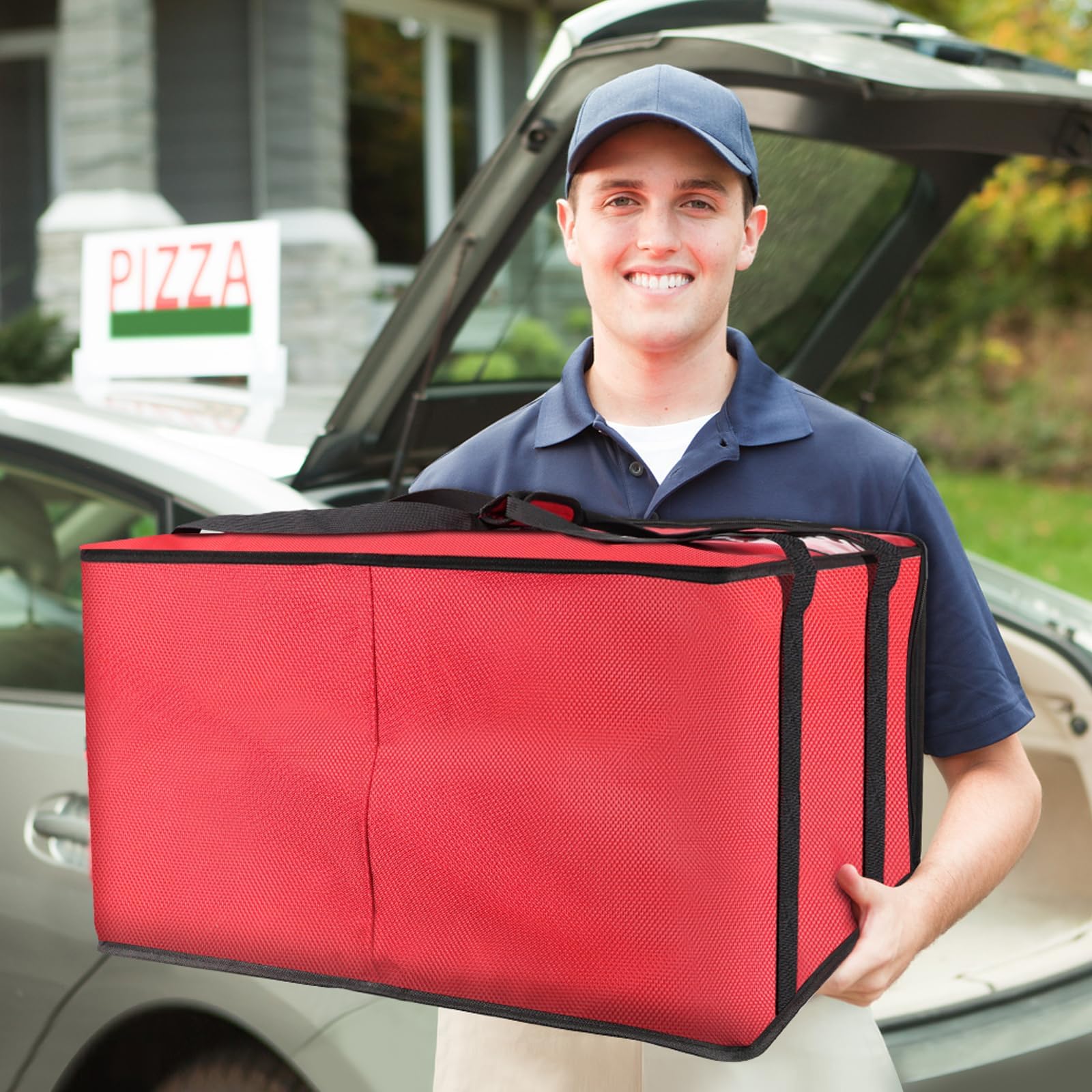 Gyykzz Pizza Delivery Bag Insulated 24"x 24" x14", Large Red Pizza Warmer Bag for Food Delivery, Pizza Carrier Insulated Bags Keep Your Pizza Hot and Fresh, Perfect for Deliveries and Personal Use