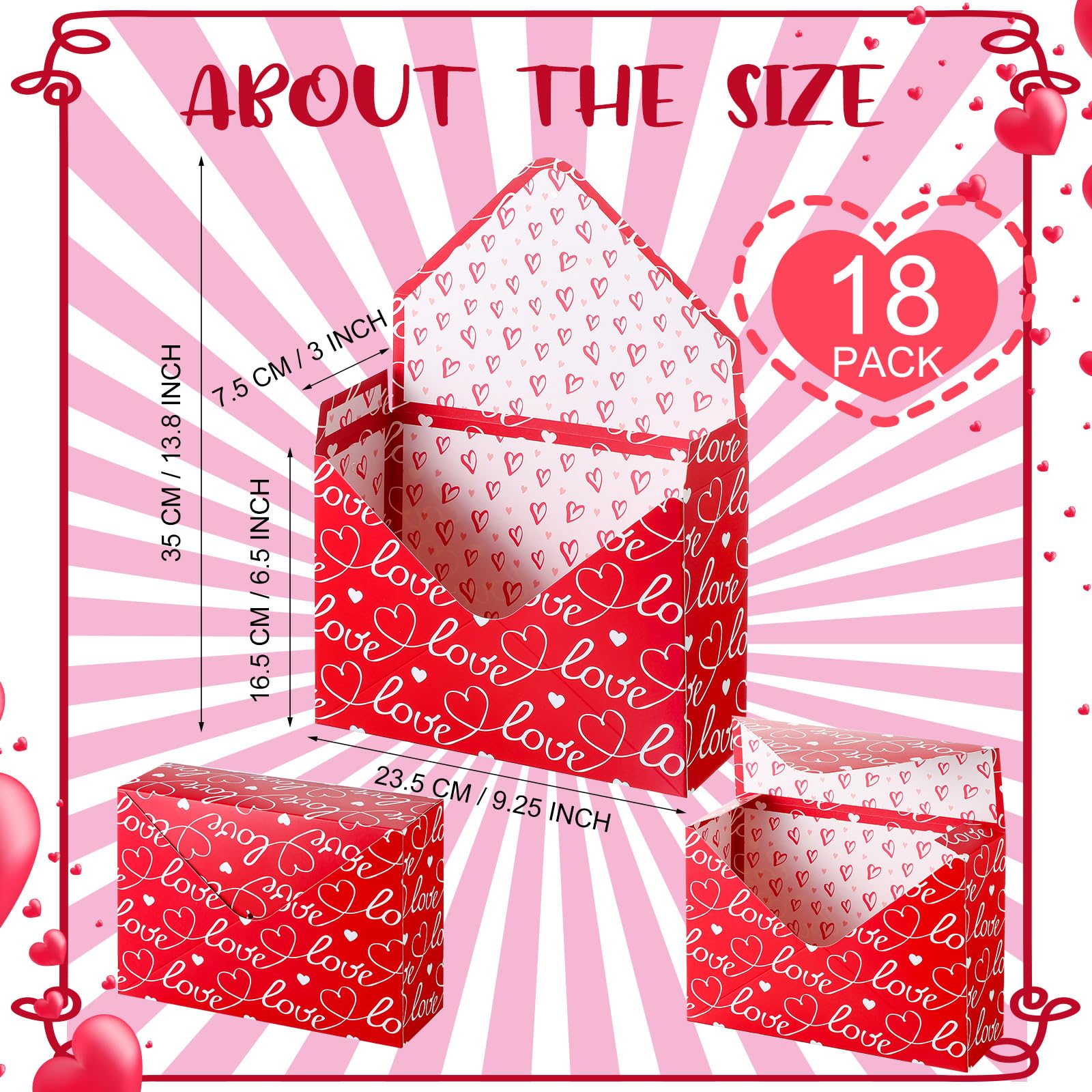 Noveread 18 Pcs Valentine's Day Flower Boxes for Arrangements Floral Envelope Boxes Bouquet Box 9 x 13 x 3 Inch 3 Styles Flower Arrangement Paper Box Valentine's Day for Wedding Party Valentine's Day