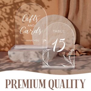 Clear Arch Wedding Table Numbers with Stands 1-15, With Two Additional Table Signs for Guestbook, Gift & Card, 5X7 Acrylic Display Signs & Holders, Pack of 17, Perfect for Centerpiece, Reception, Decoration, Party, Anniversary, Event