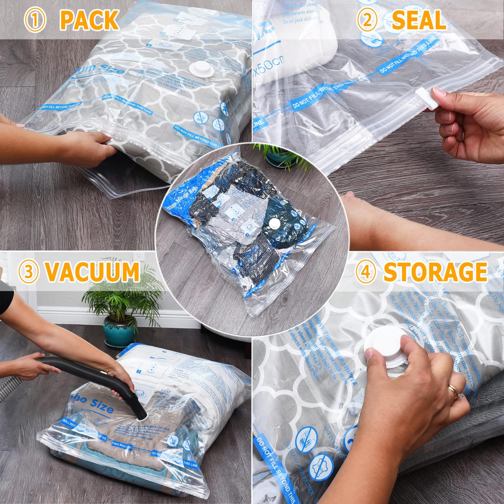 Vacuum Storage Bags 20 Pack,4 Jumbo, 4 Large, 4 Midium, 4 Small,4 Roll Bags Space Saver Sealer Bags, Airtight Compression Bags for Clothes, Pillows, Comforters, Blankets, Bedding,clothing