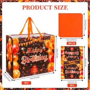 Large Happy Birthday Gift Bags Orange Birthday Gift Bag with Handle and Tissue Paper Card Birthday Gift Bags for Kids Adults Birthday Party Bags Birthday Candy Bags Treat Bags Orange Birthday Suppy