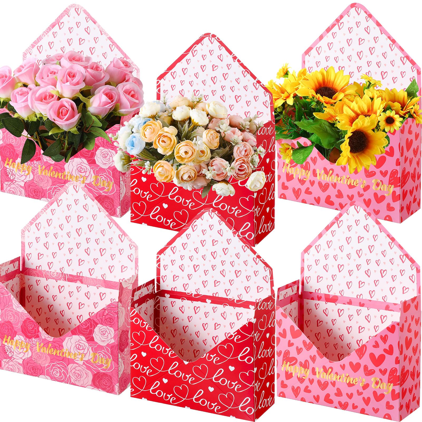 Noveread 18 Pcs Valentine's Day Flower Boxes for Arrangements Floral Envelope Boxes Bouquet Box 9 x 13 x 3 Inch 3 Styles Flower Arrangement Paper Box Valentine's Day for Wedding Party Valentine's Day