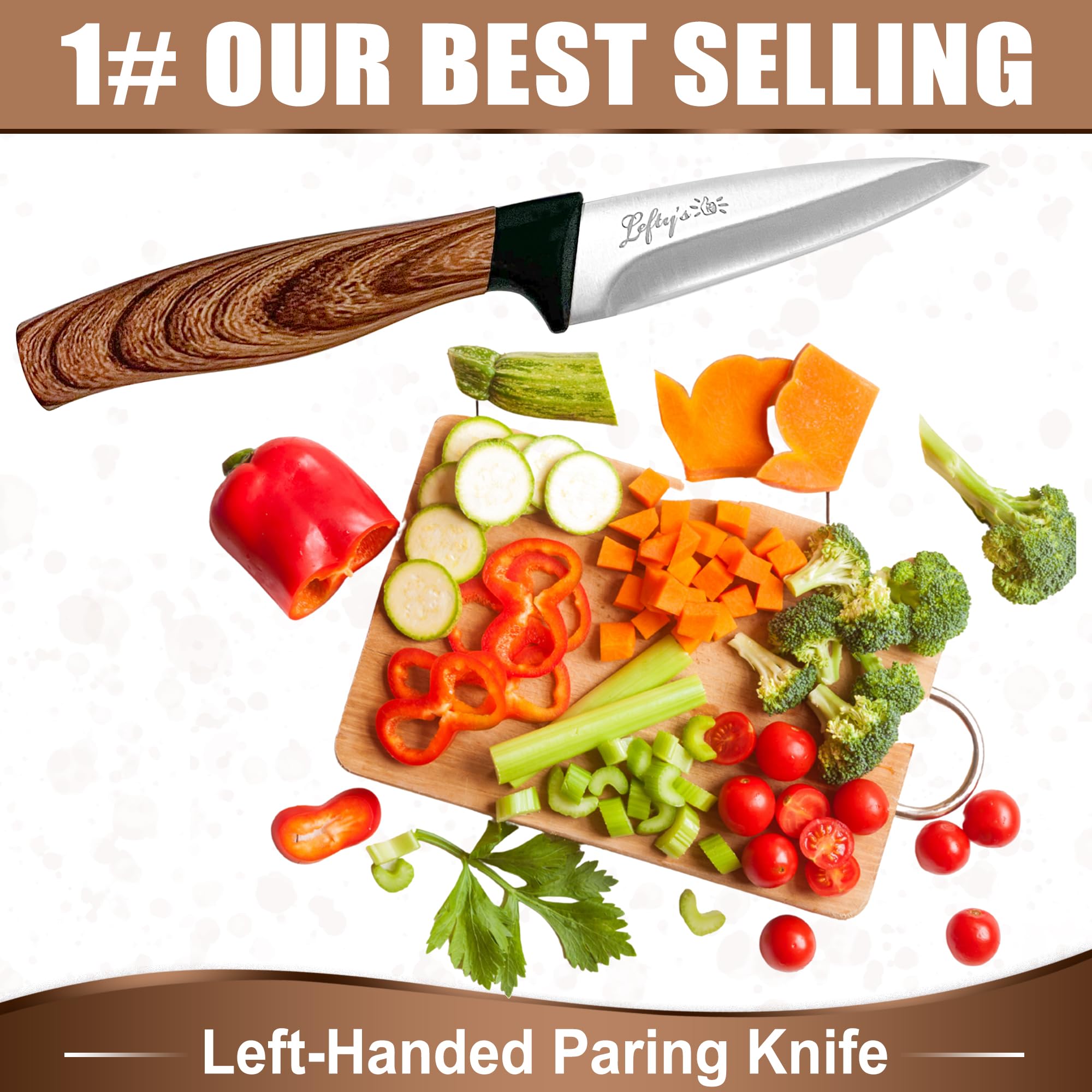 Lefty’s Left Handed Paring Knife - Stainless Steel Durable Blade - Extra Sharp - Great for Cutting, General Purpose, Kitchen items - Gifts for Left-Handed People, Lefty, Adults, Chef Man and Women