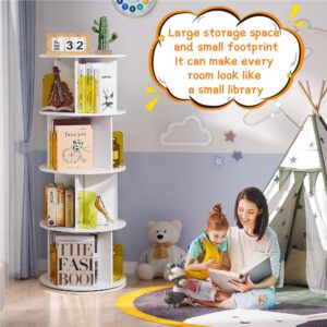 VECELO Rotating Bookshelf, 4-Tier Small Corner Display with Acrylic Window, Ideal Storage Solution for Kids and Adults in Bedrooms, Living Rooms, Space Efficient and Elegant White Design