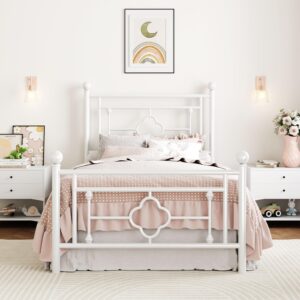 sha cerlin 14 inches twin size metal platform bed frame/vintage iron-art headboard and footboard/mattress foundation for storage/no box spring needed/noise-free/easy assembly/white