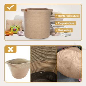 BROVIEW Woven Storage Basket, 56L Tall Laundry Baskets Hamper, 16x18 in Cotton Rope Basket for Toy, Pillows, Clothes, Blanket Basket with Handles for Living Room Bedroom Nursery Light Brown