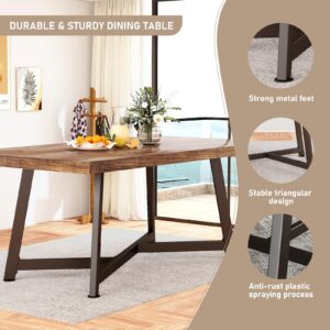 chartustriable 72 inch Solid Wood Dining Table for 4 5 6 People, Rustic Large Brown Rectangular Kitchen Dinner Tables w/Adjustable Metal Leg for Home Living Dining Room Farmhouse Office Family