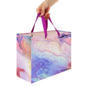 13" Large Purple and Red Gift Bag Set with Greeting Card and Tissue Paper(Marble Design) for Celebrating Birthdays, Valentine's Day, Weddings, Anniversaries, Mother's Day- 13”x5.2”x10.2”,1 Pcs