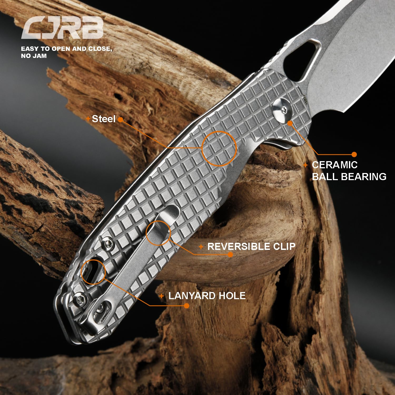 CJRB Frack (J1931) Folding Pocket Knife with 3.9" AR-RPM9 Drop Point Blade and CNC Engraving Steel Handle,Button Lock EDC Knife for Tactical,Outdoor,Camping and Christmas Gift