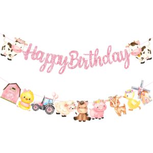 farm animal happy birthday banner farm animals birthday party decoration 2pcs barnyard animals banners farm themed birthday decorations for animals baby shower supplies