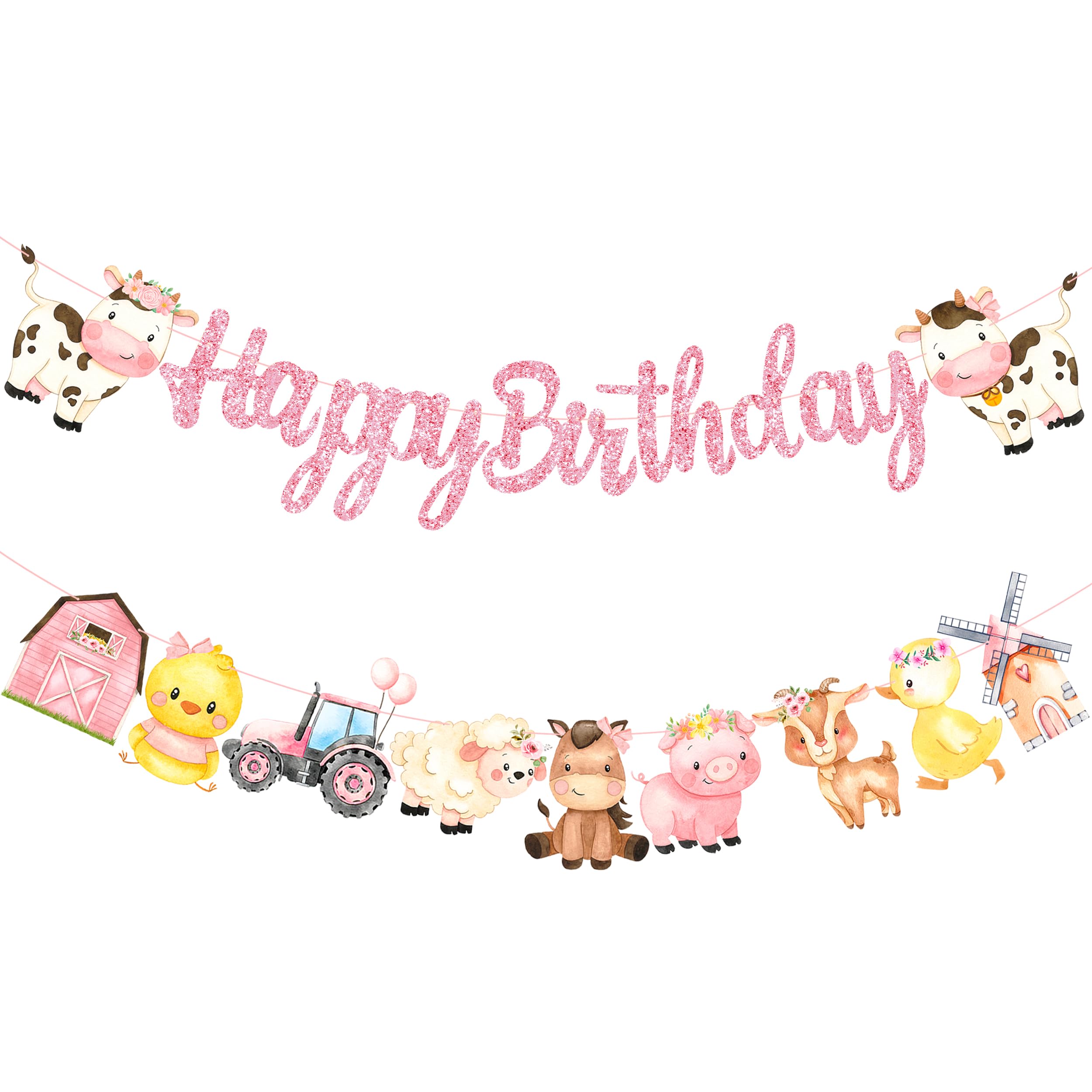 Farm Animal Happy Birthday Banner Farm Animals Birthday Party Decoration 2Pcs Barnyard Animals Banners Farm Themed Birthday Decorations for Animals Baby Shower Supplies