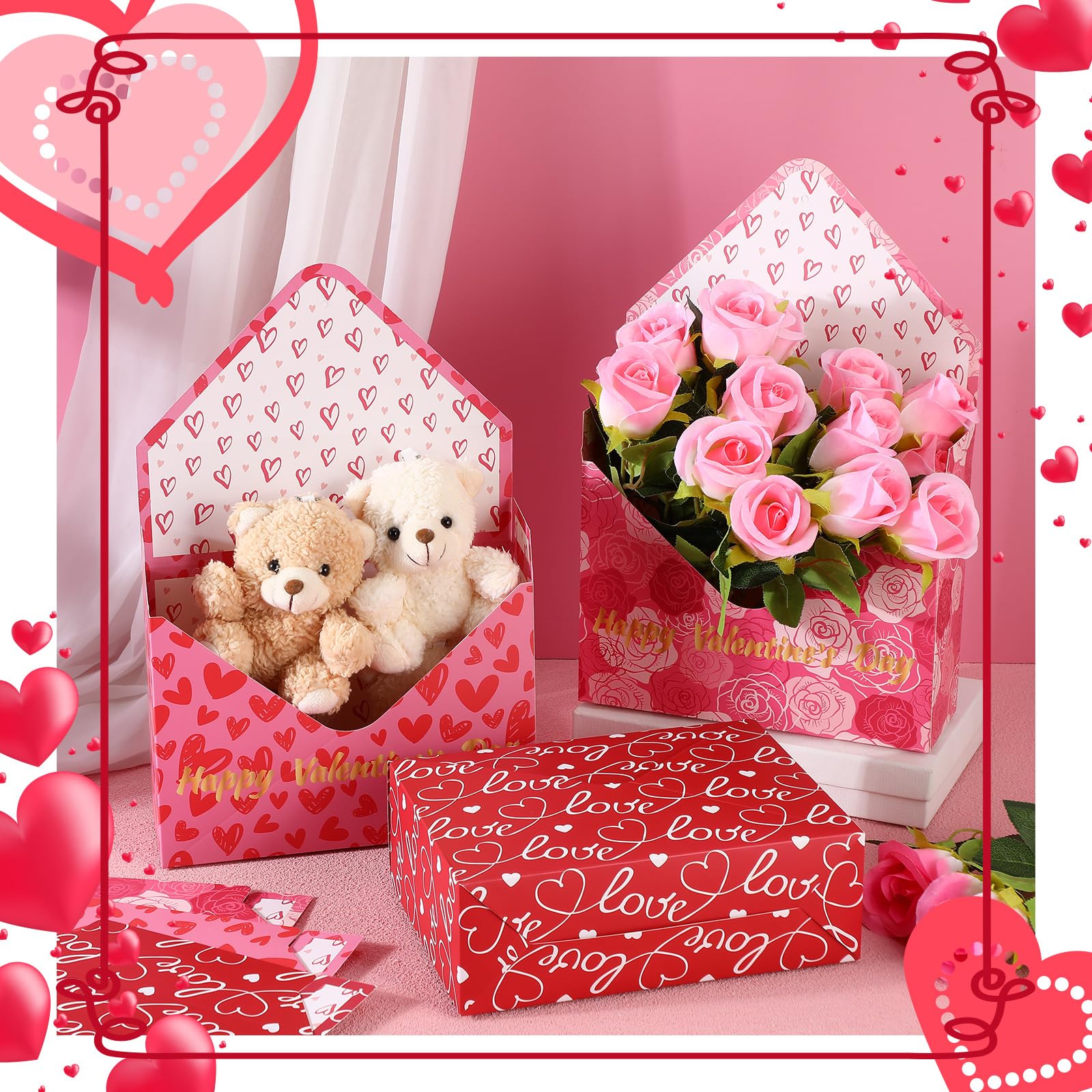 Noveread 18 Pcs Valentine's Day Flower Boxes for Arrangements Floral Envelope Boxes Bouquet Box 9 x 13 x 3 Inch 3 Styles Flower Arrangement Paper Box Valentine's Day for Wedding Party Valentine's Day