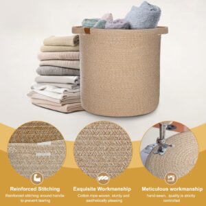 BROVIEW Woven Storage Basket, 56L Tall Laundry Baskets Hamper, 16x18 in Cotton Rope Basket for Toy, Pillows, Clothes, Blanket Basket with Handles for Living Room Bedroom Nursery Light Brown