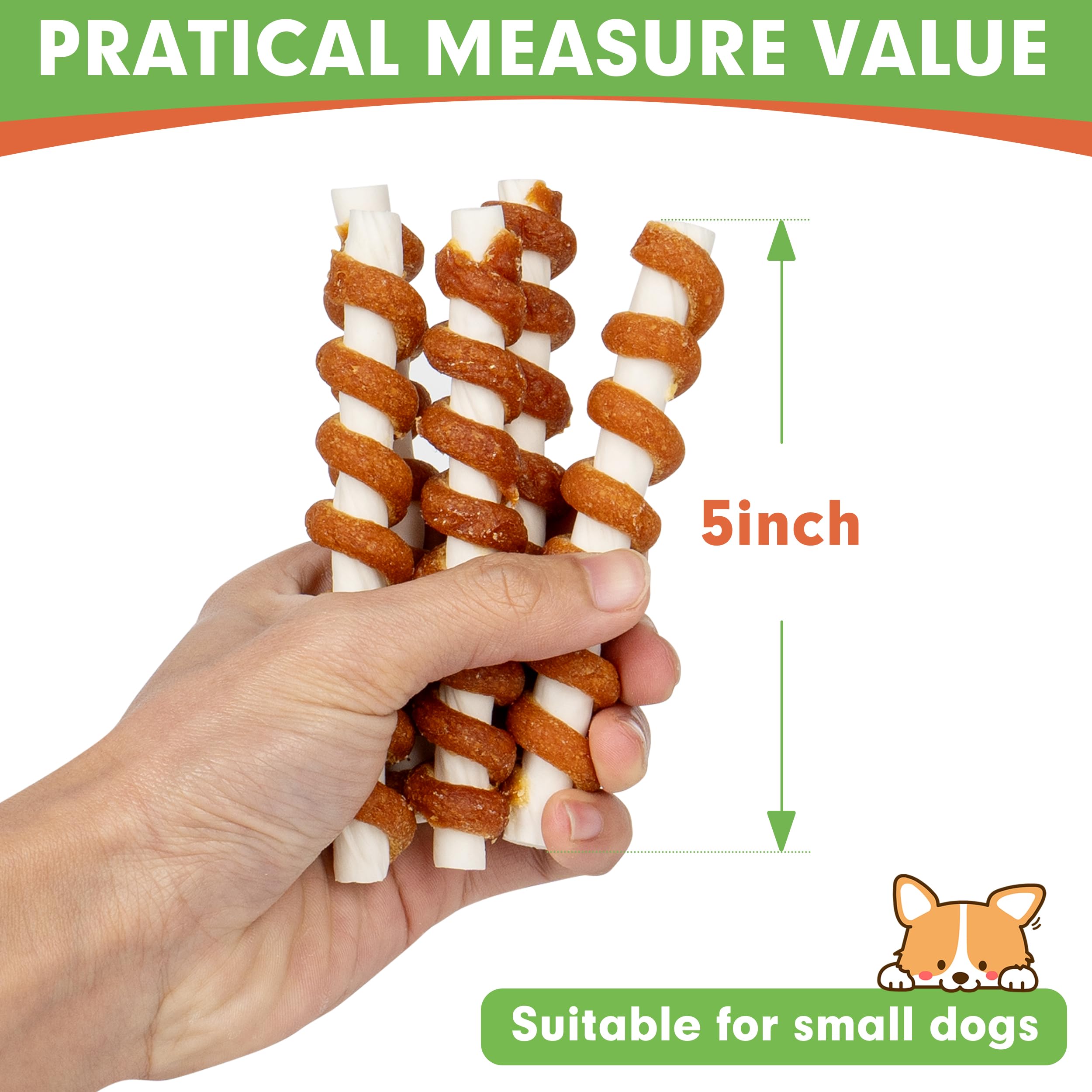 MON2SUN Dog Treats, 5 Inch Chicken Wrapped Rawhide Sticks, Dog Rawhide Twist for Small Dogs, Promotes Dental Health Dog Chew, 10.58oz (13 Count-Pack of 1)