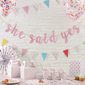 Dalaber She Said Yes banner,Engagement Wedding Bridal Shower Party Decorations,Pink Glitter Bachelorette Party Supplies