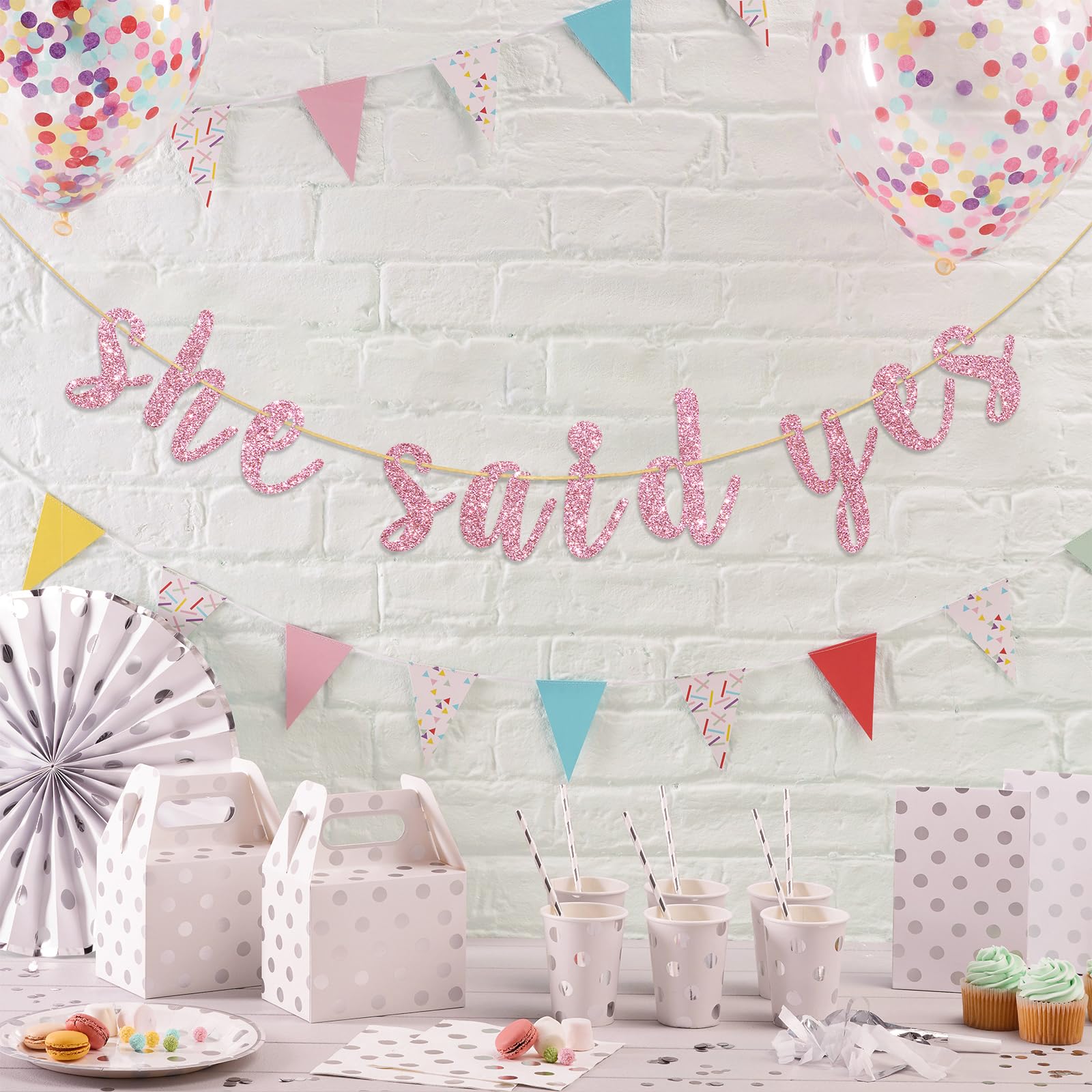 Dalaber She Said Yes banner,Engagement Wedding Bridal Shower Party Decorations,Pink Glitter Bachelorette Party Supplies