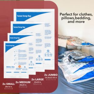 Vacuum Storage Bags 12 Jumbo, Space Saver Sealer Bags, Airtight Compression Bags for Clothes, Pillows, Comforters, Blankets, Bedding