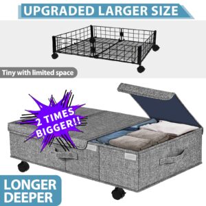 Hoyula Deep Under Bed Storage Container with Wheels, 2 Pack 10" High 31" Long Large Underbed Box Storage Bins with Lids and Hard Bottom, for Bedroom, Dorms, Clothes, Bed sheets, blankets, Dark Gray