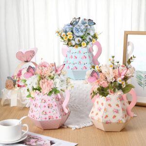 Fulmoon 6 Pcs Tea Party Decorations 6.7'' Flower Boxes Centerpiece Princess Tea Party Centerpieces for Tables Teapot Vase Table Decoration for Floral Tea Themed Birthday Party Baby Shower Wedding