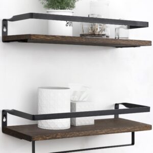 Afuly Bathroom Shelves for Wall, Floating Shelf Bathroom Over Toilet, Wall Mounted Shelves with Towel Bar Rack, Industrial Modern Home Decor Dark Brown