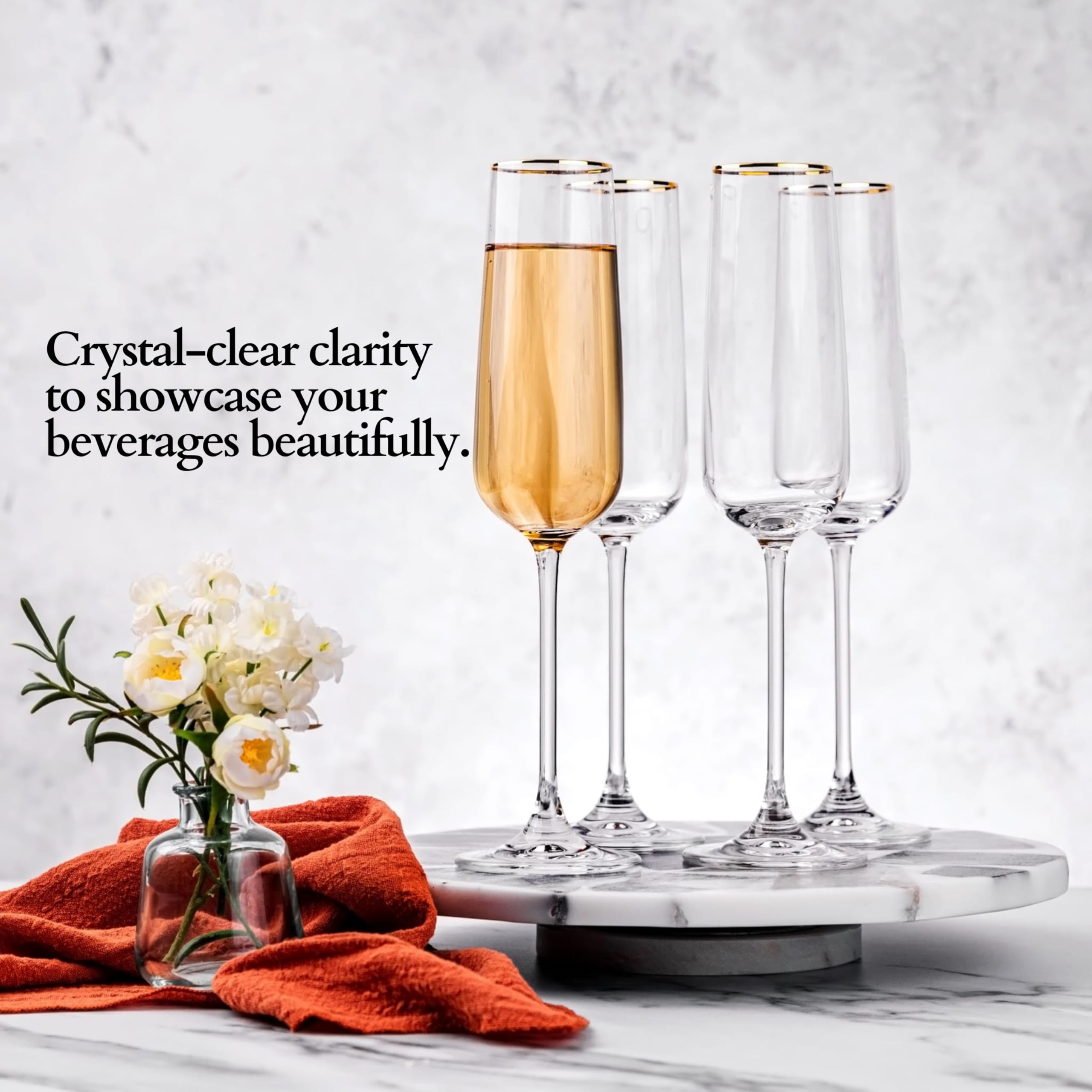 The 7th Beryl CRYSTAL LUXE Champagne Flutes, 24k Gold Champagne Glasses Set of 4, Hand blown Crystal Champagne Flutes Glass,Mimosa glasses, Gifts for Wedding, Anniversary, Women, Men, Birthday