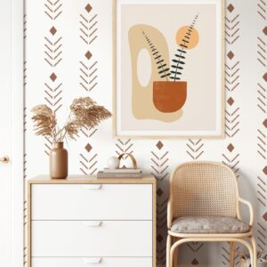 Ismoon Geometric Peel and Stick Wallpaper Boho Wallpaper Modern Herringbone Stripes Contact Paper Beige/Red Rusty Wallpaper Peel and Stick Vinyl Self Adhesive Wallpaper Removable 16.1x78.7inches