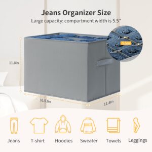 DIMJ Wardrobe Clothes Organizer, Jean Pants Towel Organizers for Closet, 9 Cell Stackable Wardrobe Shelf Dividers, Foldable Storage Bins for Clothes Sweater T-shirts Legging, 4 Pcs Grey